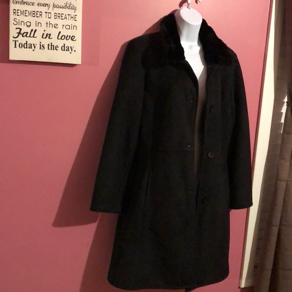 Dana Buchman faux shearling w/ real fur collar